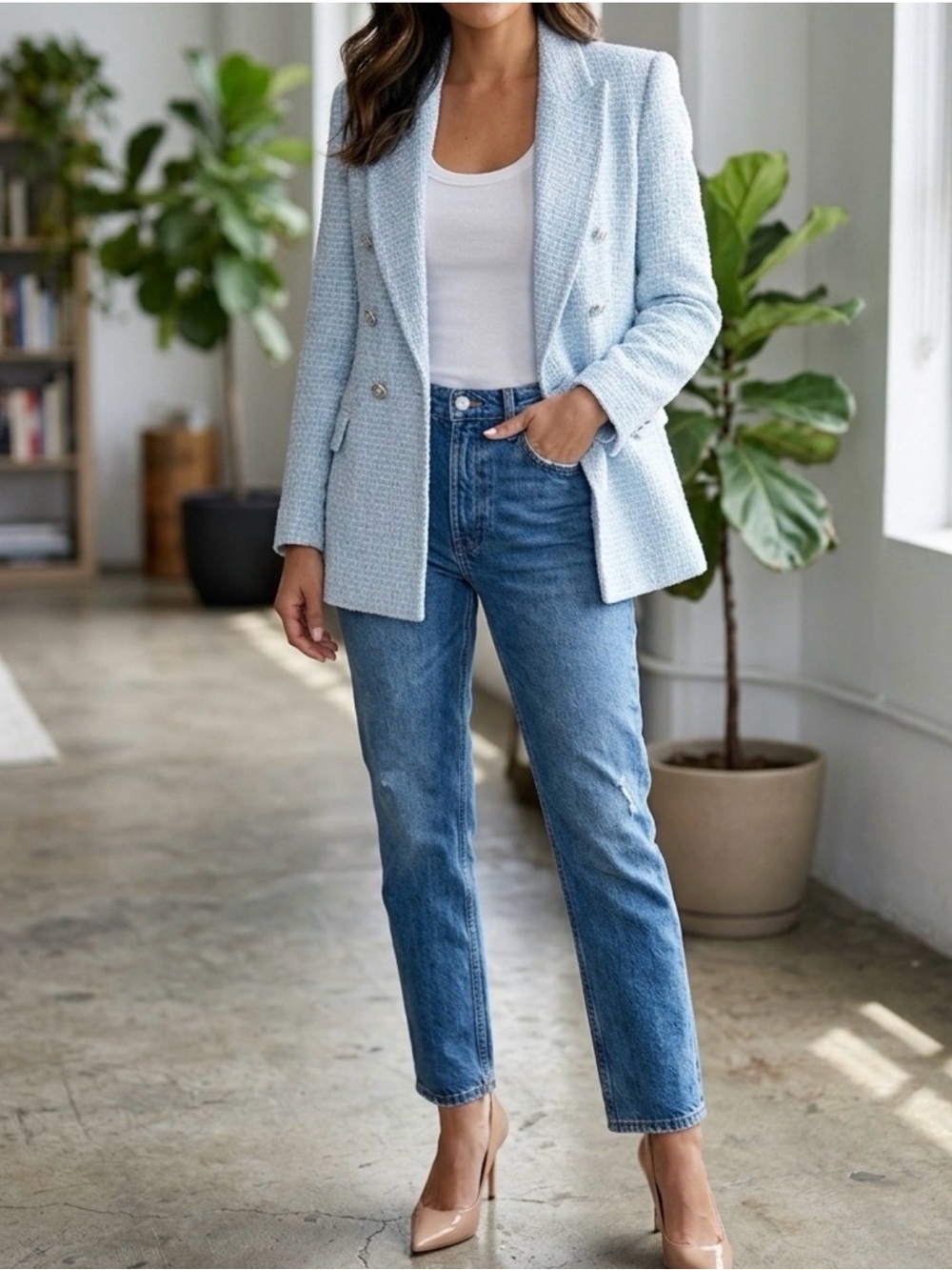 ZARA Woman’s Tweed Double-Breasted Blazer
